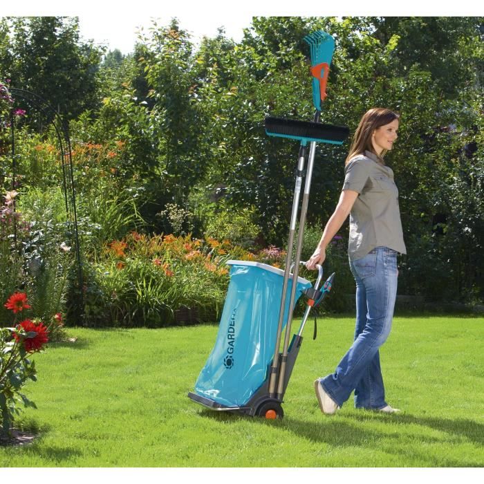 Chariot de jardin mobile GARDENA - Armature métallique - Hauteur de sac réglable - 70kg max - Bleu