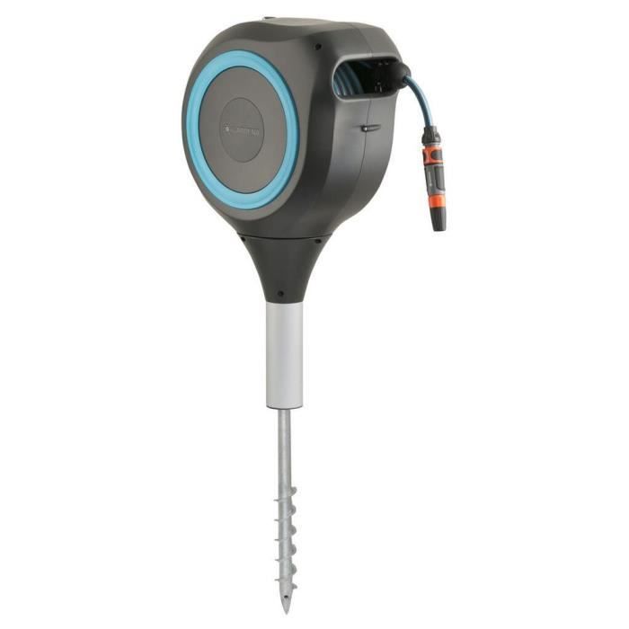 Dévidoir automatique sur pic GARDENA RollUp M liseret bleu - Longueur 20m - Ř11mm - Kit complet