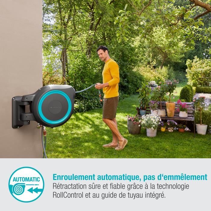 Dévidoir automatique mural RollUp L GARDENA - Longueur 30m - Ø13mm - Kit complet - Garantie 5 ans