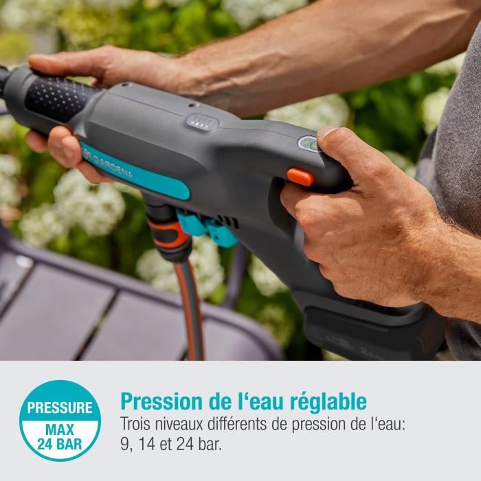 Nettoyeur moyenne pression GARDENA AquaClean 24 / 18V P4A - Batterie 18V fournie - Kit complet (14800-20)