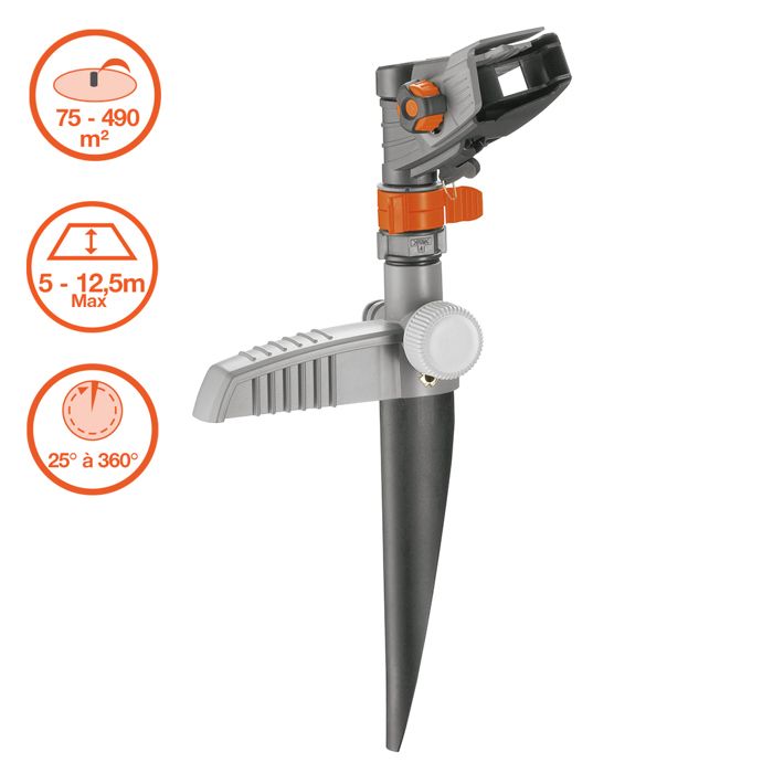 GARDENA Arroseur-canon sur pic Comfort – Portée réglable 12.5m max – Superficie max 490m˛ – Jardin XL – Garantie 5 ans (8141-20)