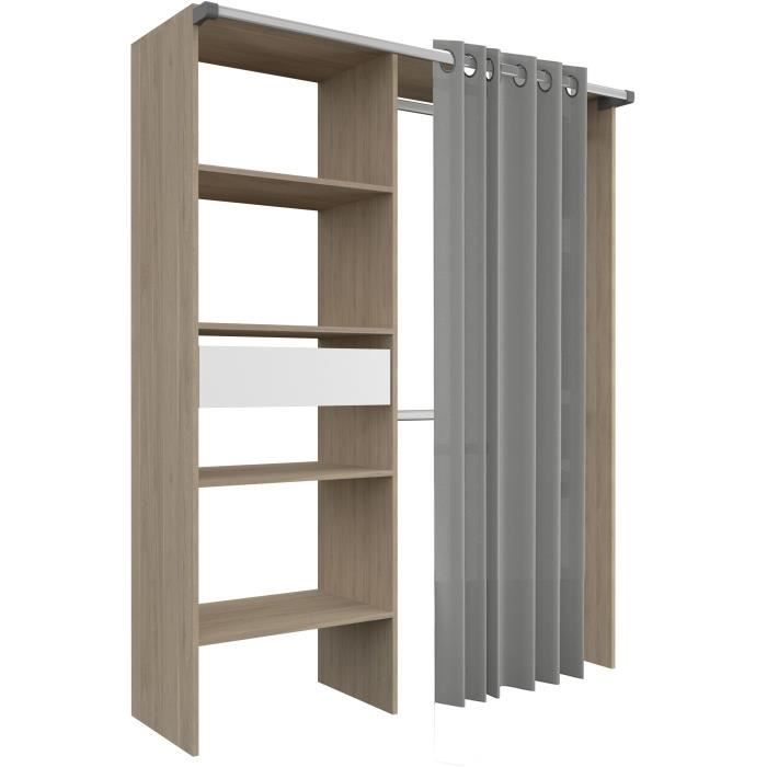 Dressing avec rideau - GARY - Décor Chene - L143,5 x P47,9 x H201,9 cm - PARISOT