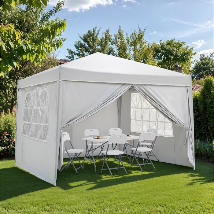 Tonnelle de jardin pliante - BORNEO - Cadre blanc et toile écru - 4 parois - Sac de transport - 3 x 3 m