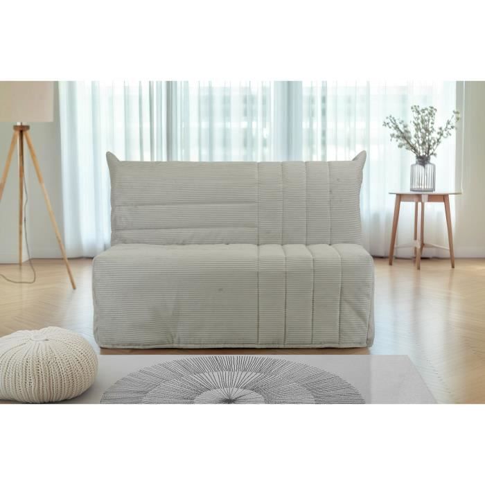 Banquette BZ 2 places BECCI - Velours côtelé Beige - Matelas Bultex - Fabrication française