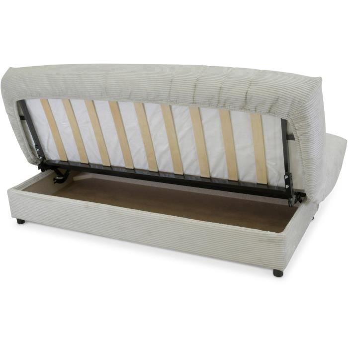 Clic-clac - BEIJA - 3 places - Velours côtelé beige - 130 x 190 x13 cm