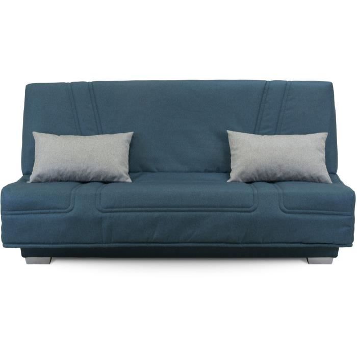 COMFORT BULTEX Banquette clic-clac - 3 places - Tissu bleu + Coussins déco gri