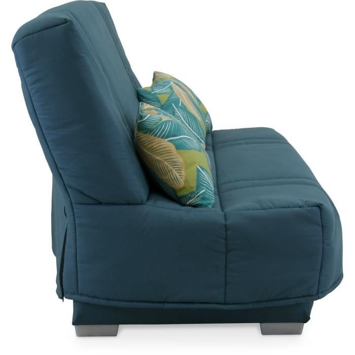 COMFORT BULTEX Banquette clic-clac - 3 places - Tissu bleu + Coussins déco Jungle