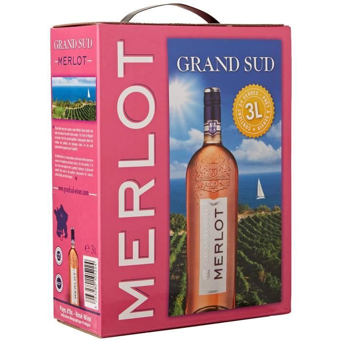 Grand Sud Merlot IGP Pays d'Oc - Vin rosé du Languedoc Roussillon - 3L