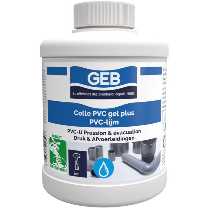 Colle PVC Gel Plus - GEB - Pour PVC rigide pression et évacuation - 500 ml