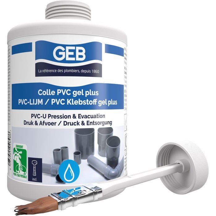 Colle PVC Gel Plus - GEB - Pour PVC rigide pression et évacuation - 1 L