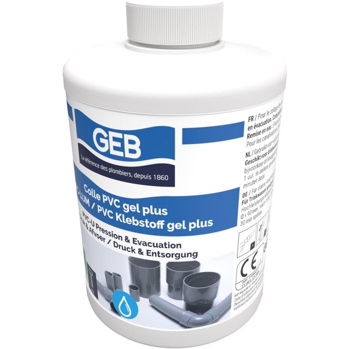 Colle PVC Gel Plus - GEB - Pour PVC rigide pression et évacuation - 1 L