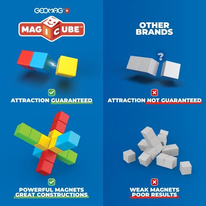 Blocs magnétiques - GEOMAG - Magicube 060 - 6 pieces - Empilables - Plastique recyclé