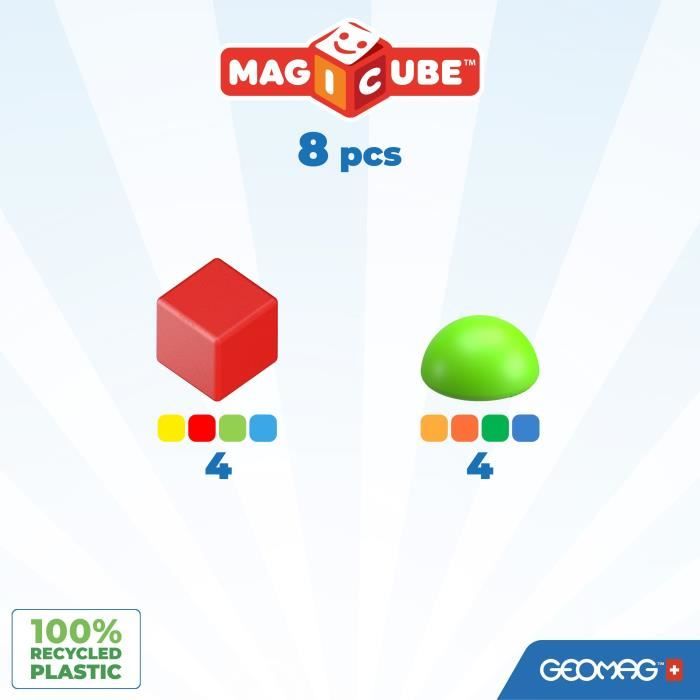 Blocs magnétiques - GEOMAG - Magicube 061 - 8 pieces - Empilables - Plastique recyclé