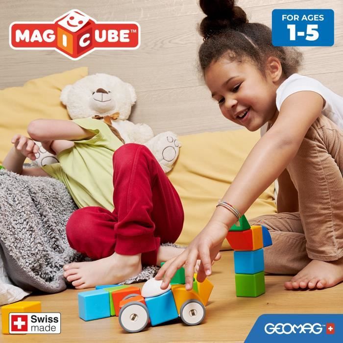 Blocs magnétiques - GEOMAG - Magicube 308 - 10 pieces - Formes variées - Véhicules - Plastique recyclé