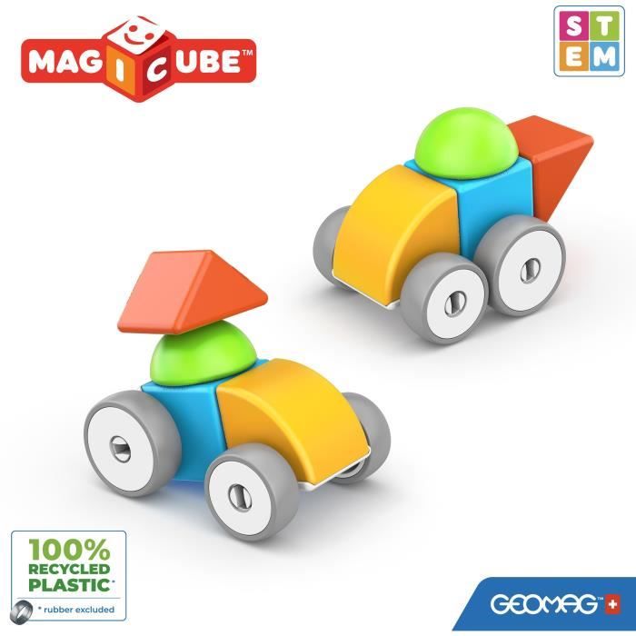 Blocs magnétiques - GEOMAG - Magicube 308 - 10 pieces - Formes variées - Véhicules - Plastique recyclé