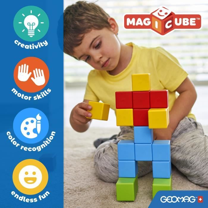 Blocs magnétiques - GEOMAG - Magicube 308 - 10 pieces - Formes variées - Véhicules - Plastique recyclé