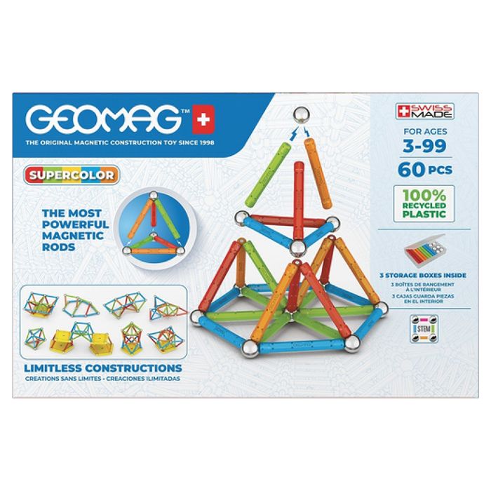 Jeu de construction magnétique - GEOMAG - Supercolor Recycled 60 pieces - Créativité - Magnétisme - Écoresponsable