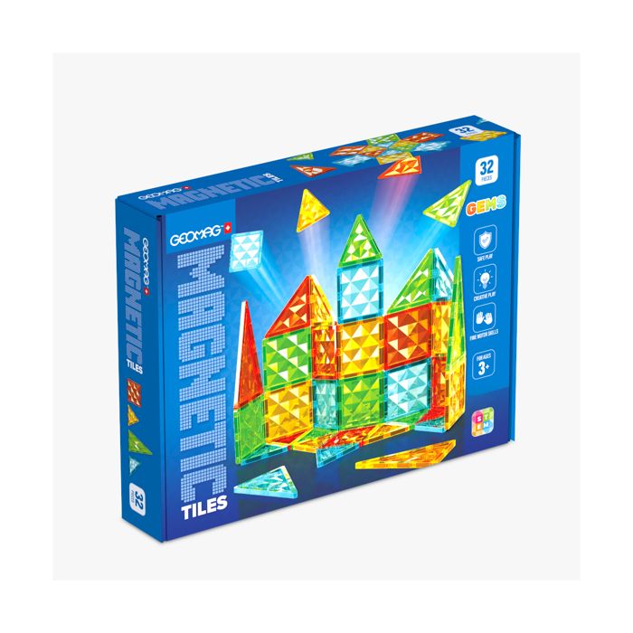 Tuiles magnétiques - GEOMAG - Tiles Gems 4101 - 32 pieces - Formes géométriques - Effet cristal