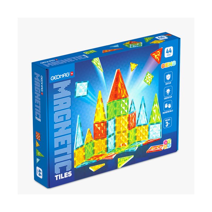 Tuiles magnétiques - GEOMAG - Tiles Gems 4102 - 44 pieces - Formes géométriques - Effet cristal
