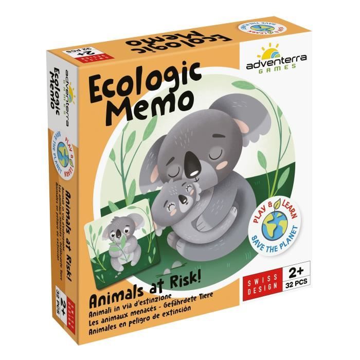 Jeux éducatifs - GEOMAG - Ecologic Memo Animals at Risk - Jeu de mémoire - Animaux en voie de disparition - Association bébé/parent