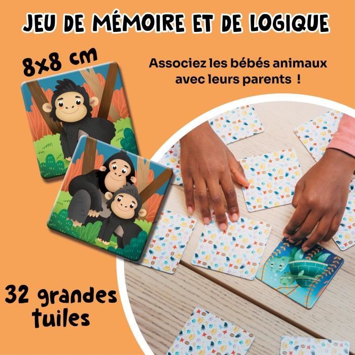 Jeux éducatifs - GEOMAG - Ecologic Memo Animals at Risk - Jeu de mémoire - Animaux en voie de disparition - Association bébé/parent