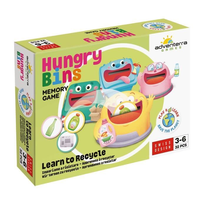 Jeux éducatifs - GEOMAG - Hungry Bins - Tri sélectif - Apprentissage des déchets - Association par couleur