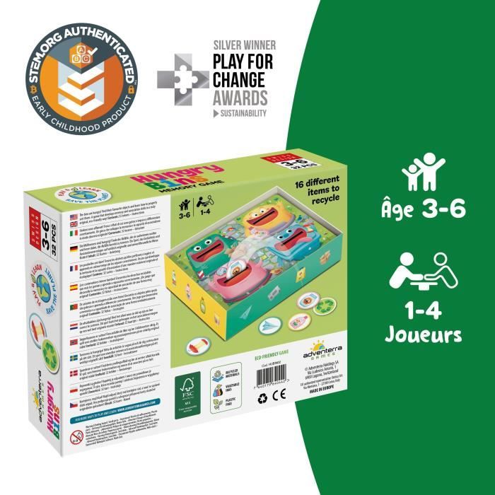 Jeux éducatifs - GEOMAG - Hungry Bins - Tri sélectif - Apprentissage des déchets - Association par couleur