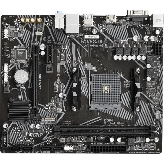 Carte mere - GIGABYTE - A520M K V2 - AM4 - DDR4 64 Go - PCIe Gen3 M.2