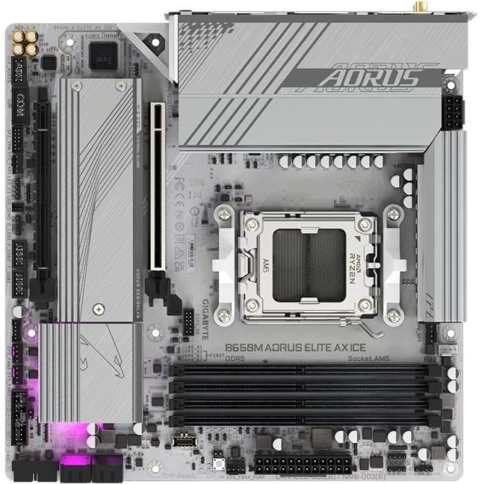 Carte mere - GIGABYTE - B650M AORUS ELITE AX ICE - Micro ATX - Wi-Fi 6E - DDR5 jusqu'a 8000 MHz