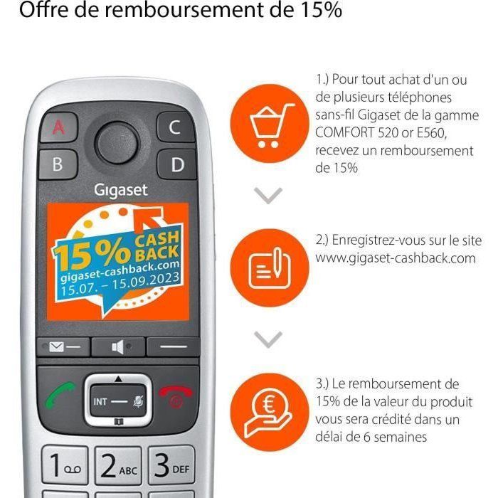 Gigaset Téléphone sans fil dect silver - giga e 560 silver
