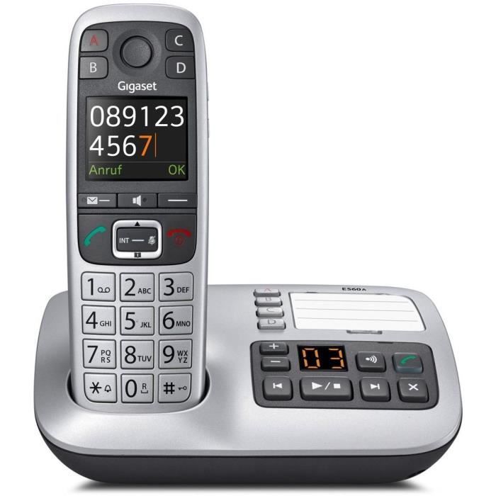 Gigaset Téléphone sans fils dect noir/argent avec répondeur - e560a