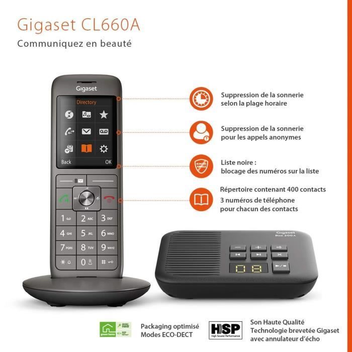 Téléphone Fixe Gigaset CL 660 A Anthracite - Répondeur, écran couleur rétroéclairé et finition haut de gamme