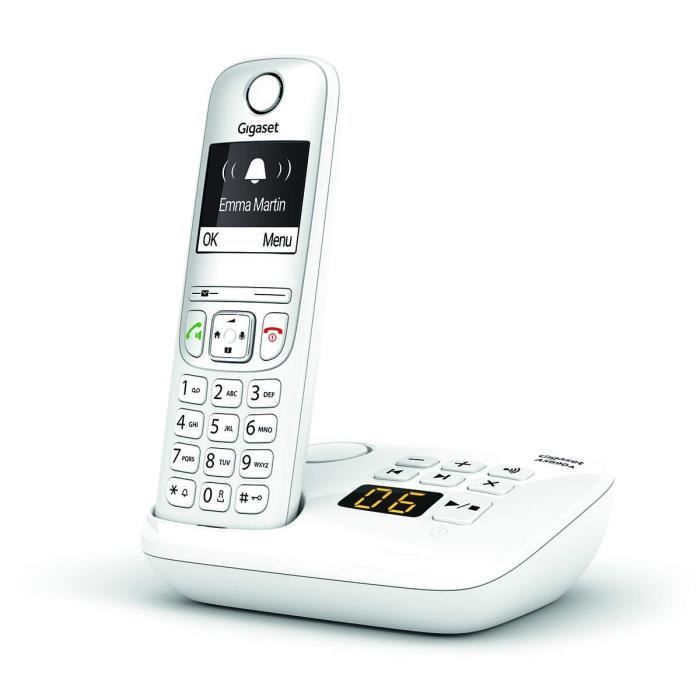 Téléphone Fixe AS690 A Blanc - GIGASET - Sans fil avec répondeur - Mains libres - ID d'appelant