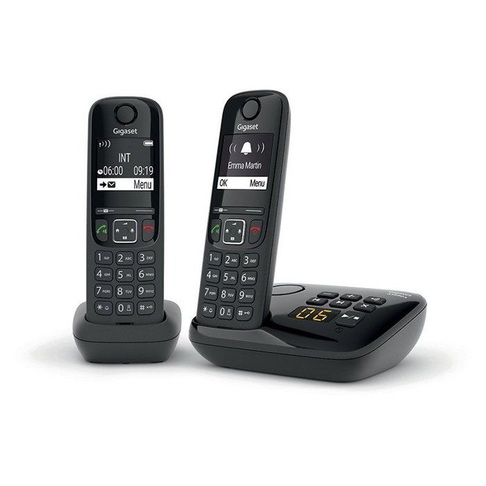 Téléphone Fixe AS690 A Duo Noir - GIGASET - Répondeur 20 min - Mains-libres performant - Affichage ultra-lisible