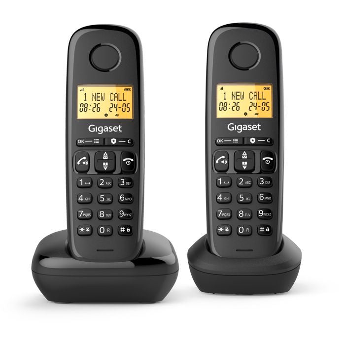 Téléphone fixe - GIGASET - Basic 100 Duo - Mode mains libres - Ecran rétroéclairé - Répertoire 50 contacts - Blocage d'appels - Noir