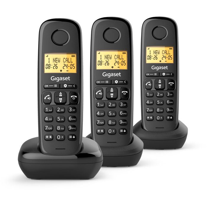 Téléphone fixe - GIGASET - Basic 100 Trio - Mode mains libres - Ecran rétroéclairé - Répertoire 50 contacts - Blocage - Noir