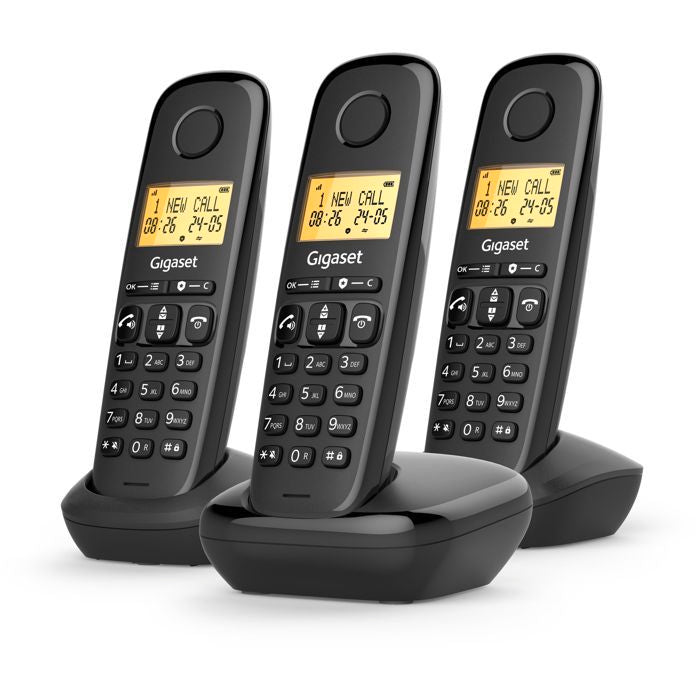 Téléphone fixe - GIGASET - Basic 100 Trio - Mode mains libres - Ecran rétroéclairé - Répertoire 50 contacts - Blocage - Noir