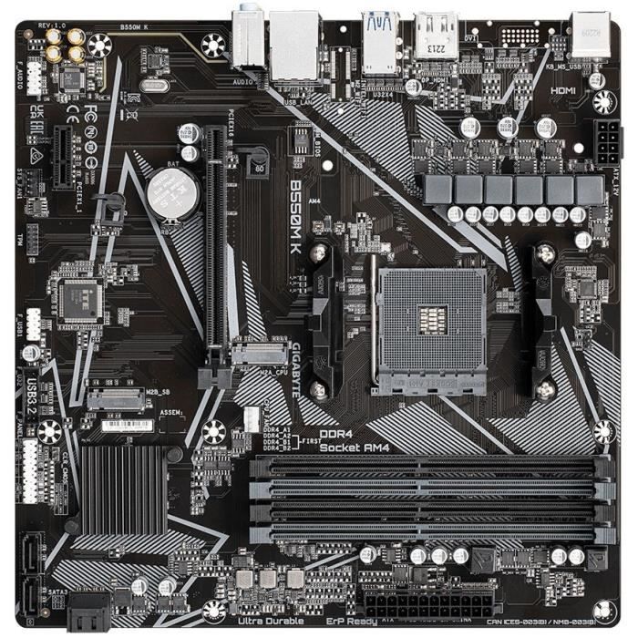 Carte mere - GIGABYTE - B550M K - Socket AM4 - DDR4 jusqu'a 128 Go - PCIe 4.0 x16