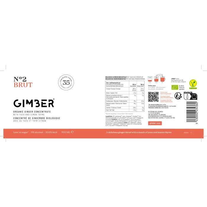 Gimber - N°2 - Brut - Concentré de gingembre biologique avec yuzu et thym citron - 700ml