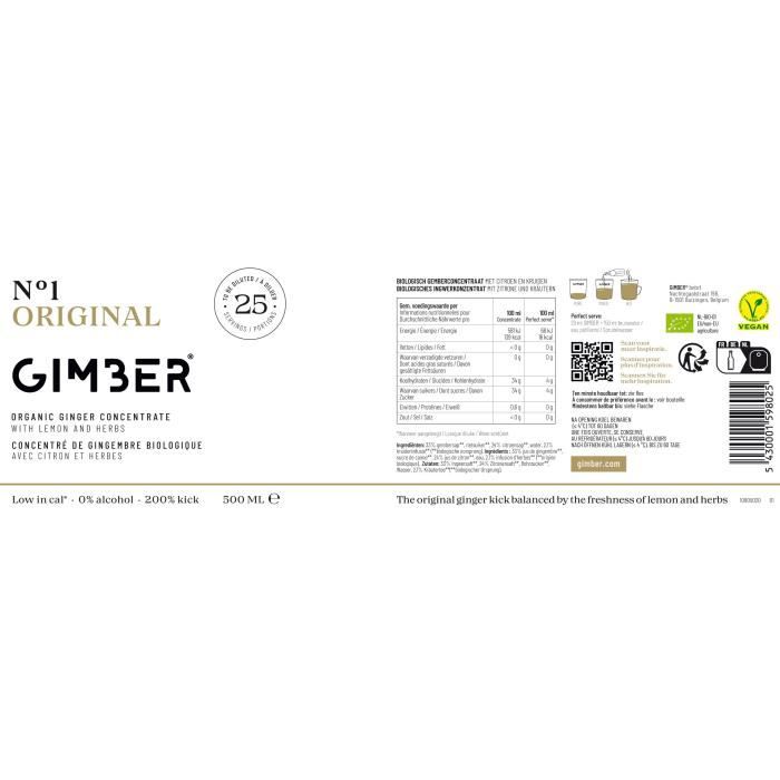 Gimber - N°1 - Original - Concentré de gingembre biologique avec citron et herbes - 500ml