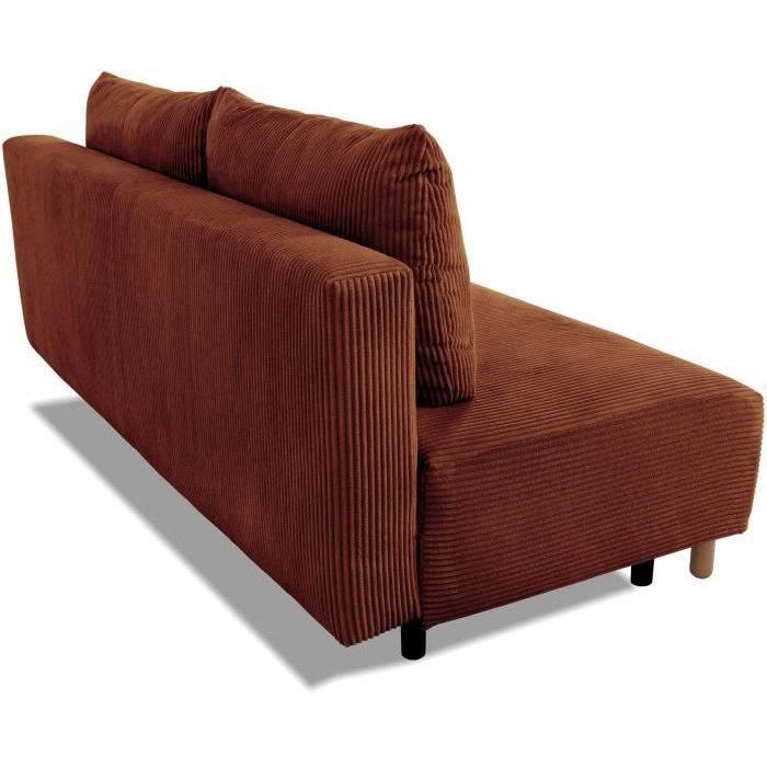Canapé droit convertible 3 places GINO - Velours côtelé terracotta - Avec coffre - L 195 x H 89 x P 91 cm