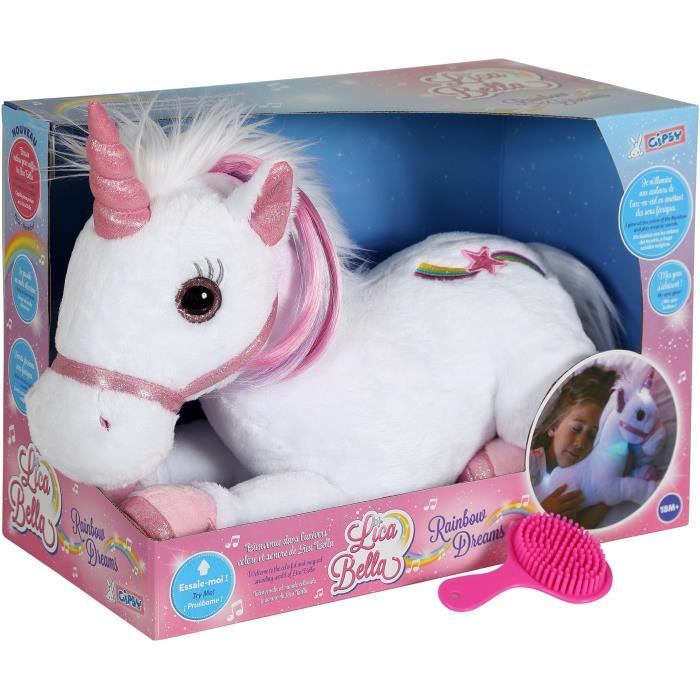 Gipsy Toys - Lica Bella FÈerique Et Lumineuse - Peluche Licorne Interactive - 35 cm - Blanc - Rose