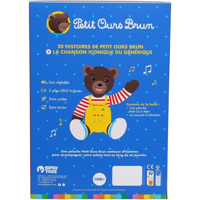Gipsy Toys - Petit Ours Brun ñ Peluche Musicale Qui Parle Conteur d'Histoires - 28 cm ñ Marron Jaune Rouge