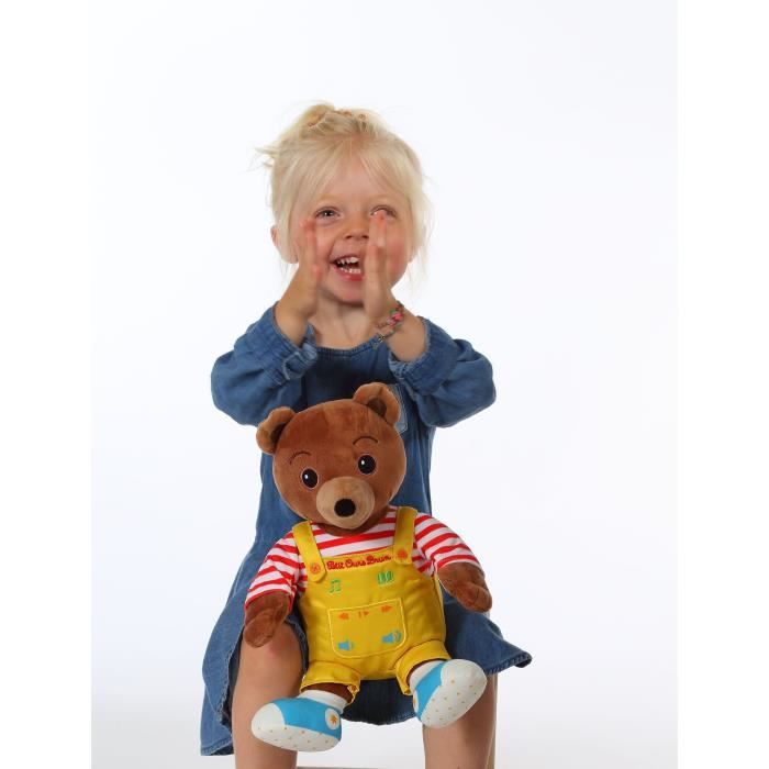 Gipsy Toys - Petit Ours Brun – Peluche Musicale Qui Parle Conteur d'Histoires - 28 cm – Marron Jaune Rouge