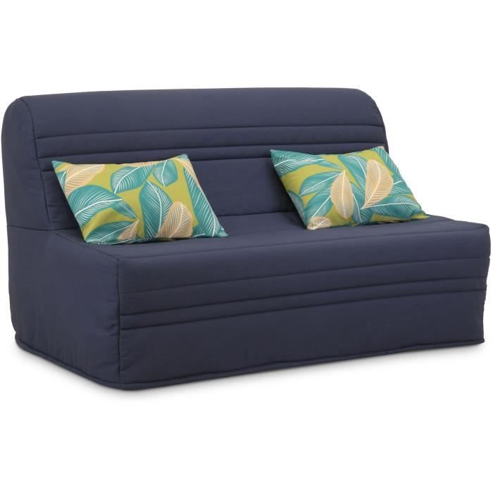 Banquette BZ - 2 places - Bleu Marine - Coussins Jungle - couchage 140 x 190 x 9 cm - Joe