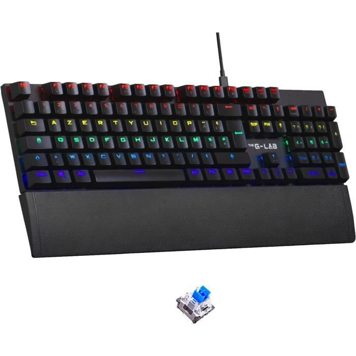 Clavier Gamer - The G-Lab - KEYZ CARBON E - MÈcanique (Switch Bleu) - Rainbow - Low Profile - Repose Poignet - Filaire - Noir