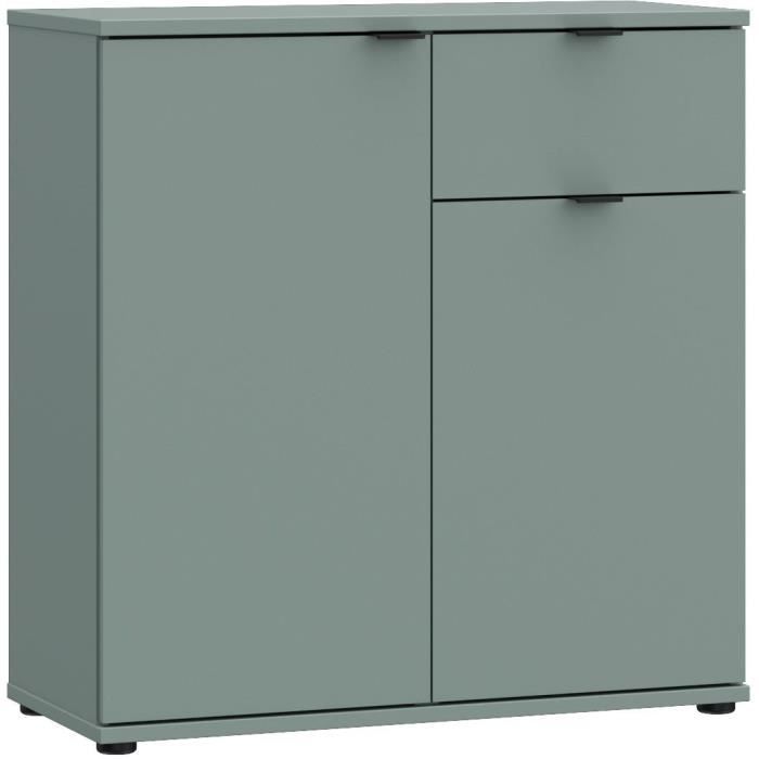 Petit meuble de rangement - Buffet - GANYMEDE - 2 portes - 1 tiroir - Sauge - 80,1 x 34,1 x 82,3 cm