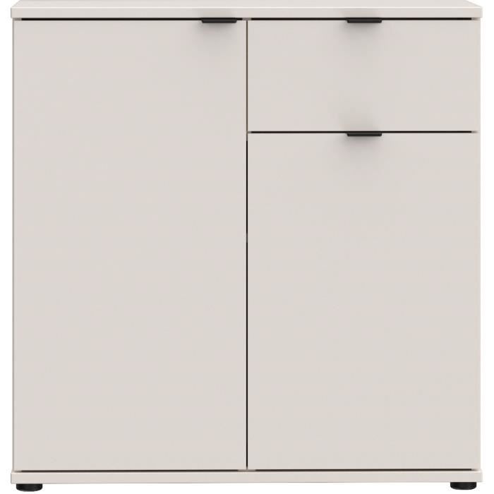 Petit meuble de rangement- buffet - GANYMEDE - 2 portes - 1 tiroir - Sable - 80,1 x 34,1 x 82,3 cm