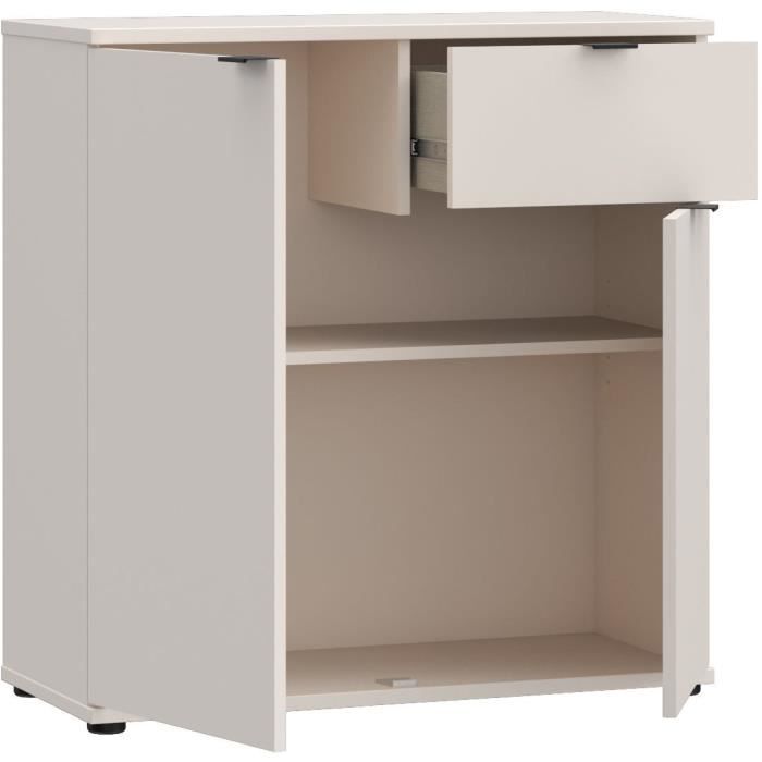 Petit meuble de rangement- buffet - GANYMEDE - 2 portes - 1 tiroir - Sable - 80,1 x 34,1 x 82,3 cm
