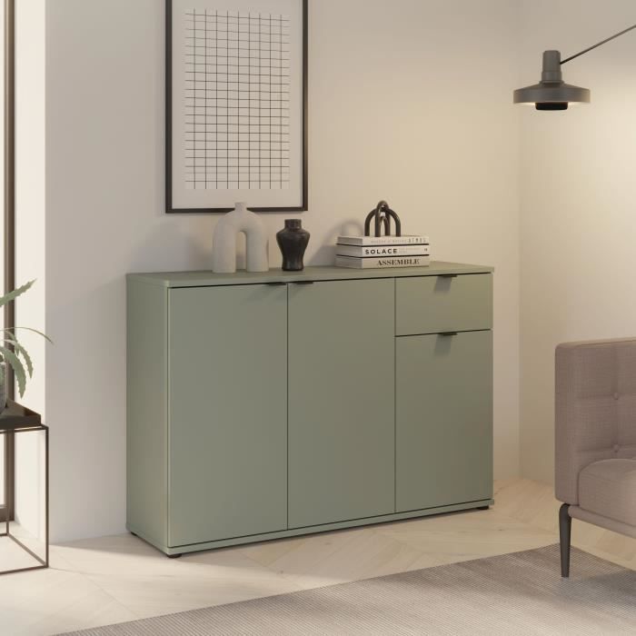 Buffet - GANYMEDE - 3 portes - 1 tiroir - Sauge - 119,8 x 34,1 x 82,3 cm